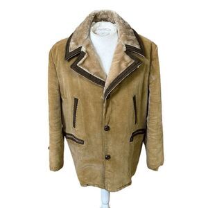 Vintage 1960’s Corduroy Fox Knapp Tan Lined Thick Warm Coat Jacket Men’s Size 46